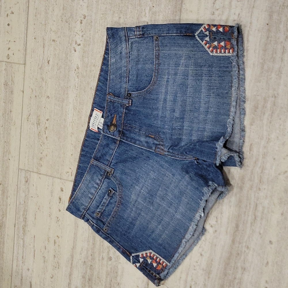 Forever 21 Denim Distressed Embroidered Shorts
